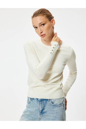 Koton Basic Knitwear Sweater Button Detailed Long Sleeve Round Neck