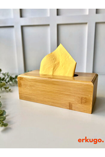 ERKUGO Bamboo Napkin Holder, 23cm Desktop Napkin Box, Bamboo Tissue Box