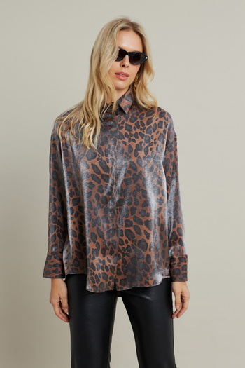 Cool & Modest Women's Camel-Black Shiny Leopard Loose Shirt Mmi̇w1000