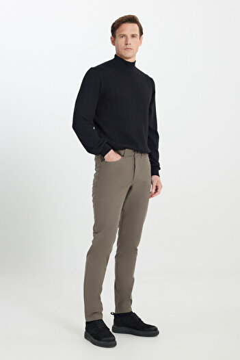 ALTINYILDIZ CLASSICS Men's Khaki 360 All Direction Stretching Slim Fit Slim Fit Cotton 5 Pocket Casual Pants