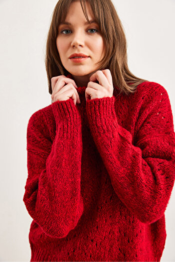 Olalook Women's Burgundy Turtleneck Soft Textured Knitwear Sweater Kzk- 19000892