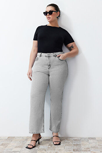 Trendyol Curve Blue High Waist Straight Fit Jeans TBBSS24CJ00026