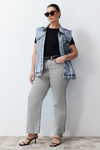 Trendyol Curve Blue High Waist Straight Fit Jeans TBBSS24CJ00026