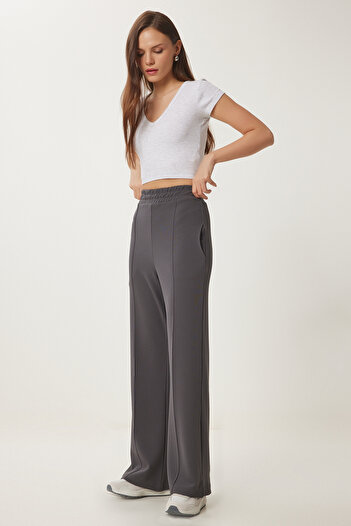 Happiness İstanbul Women's Smoked Wide Leg Comfortable Knitted Pants Rv00205