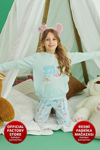 Aydoğan Green Pajama Set for Girls - 100% Cotton, Long Sleeve, A13-1 - 240740   - Aydogan ®