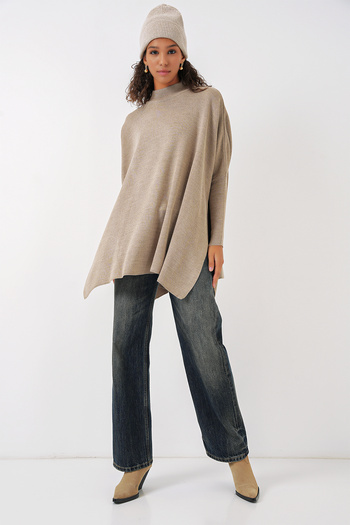 Bigdart 15783 Μοντέλο A.Beige Slit Poncho Πουλόβερ