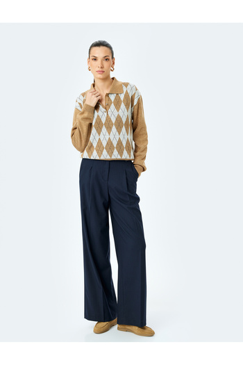 Koton Buttoned Diamond Patterned Polo Collar Knitwear Sweater