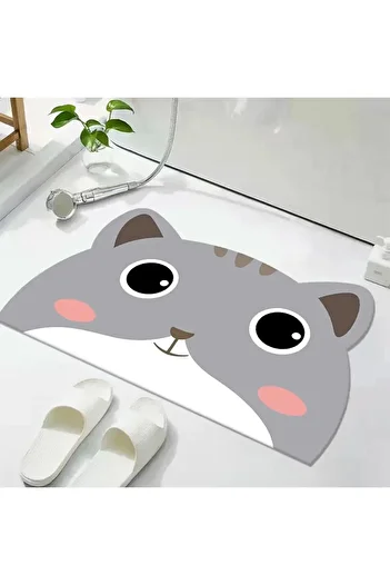 Else Dekor Else Cat Water Absorbent Shower Bath Mat Toilet Seat One Piece Animal Bath Mat