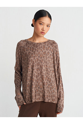 Dilvin Πλεκτό πουλόβερ 10666 Model Mink Leopard Printed Crew Neck