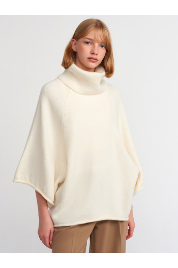 Dilvin 10313 Turtleneck Ecru Kimono Sweater