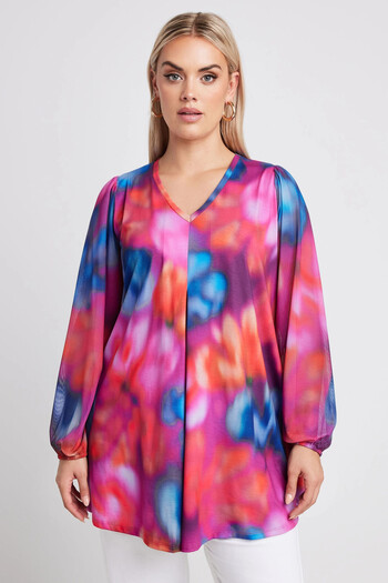 Stil Diva Long Sleeve Tulle Detailed Plus Size Blouse - Pleated V-Neck321822