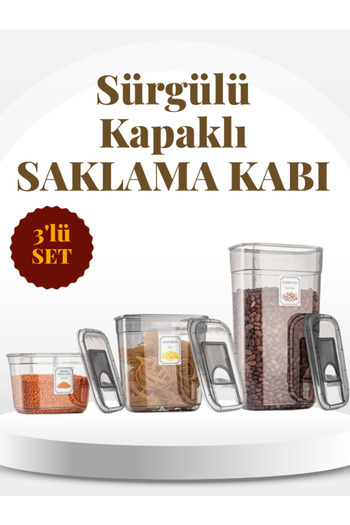 Violet 3’lü Sürgülü Kapaklı Saklama Kabı Seti – Antrasit Renk (3200 ML, 2000 ML, 1300 ML)