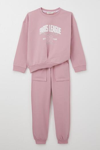 Breeze 5-10 Years Old Girl's Tracksuit Set - League Themed, V Stitched, Dried Rose