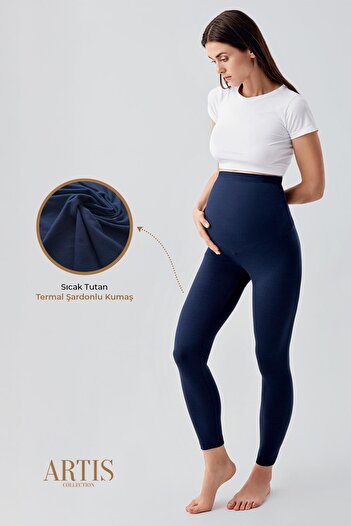 Artış Ribbed Thermal Maternity Leggings - Raster Inside, Warm, Adjustable Waist F06