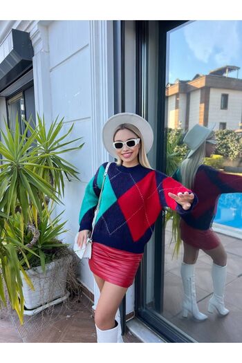 For Angels Diamond Patterned Raised Knitwear Sweater