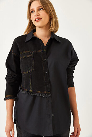 Bianco Lucci Women's Denim Piece Single Pocket Shirt 2505 60351323