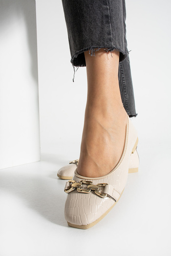 Moda Devrin Women's Beige Chain Ballerina Home and Outdoor Shoes