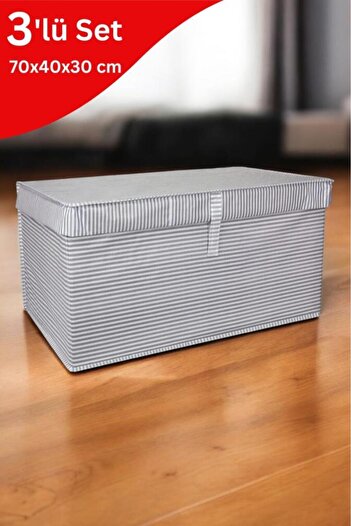 Flora 3 Adet Kapaklı Çok Amaçlı Hurç, Dolap İçi Düzenleyici Kutu Mega Plus 70x40x30 Cm