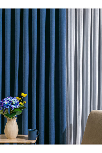 LUNETT HOME READY TO USE indigo SEYREK PLEATED 1X2 FON CURTAIN SINGLE WING 9197