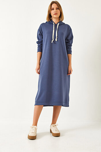 Bianco Lucci Γυναικείο φόρεμα με κουκούλα Basic Long Sweat 8074 60351328