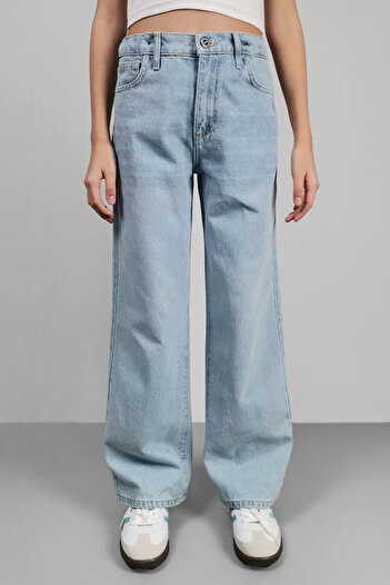 CEDY DENIM Yüksek Kalite Kız Çocuk Yüksek Bel %100 Cotton Palazzo Jean Pantolon-c700-buz-mavi