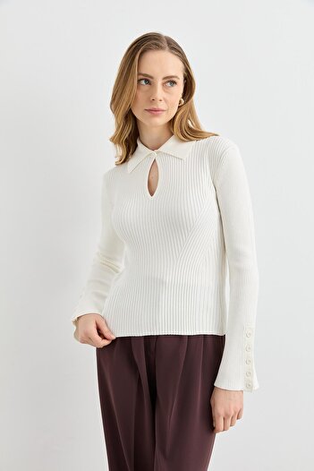 Dilvin 10637 Polo Neck Button Knitted Knitwear Sweater