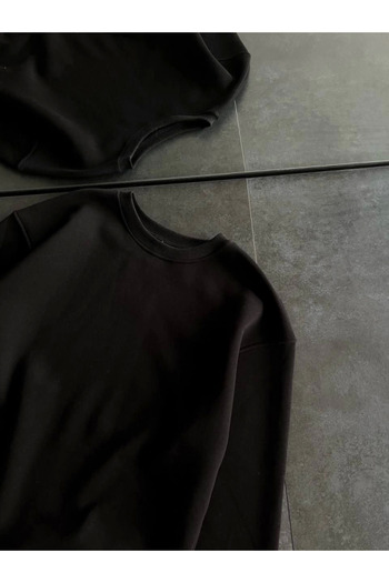 Giyimodam    Winter Crew Neck Three Thread Basic Sweatshirt - Black