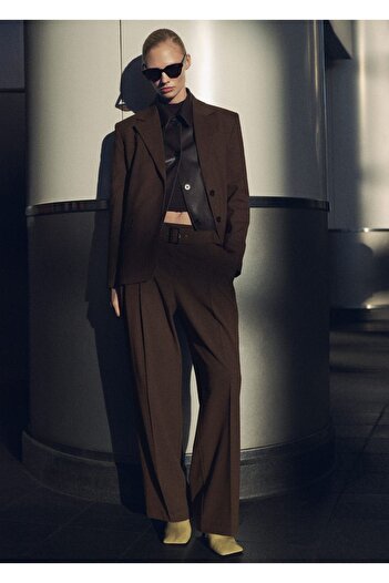 MANGO Woman Belted Fabric Trousers