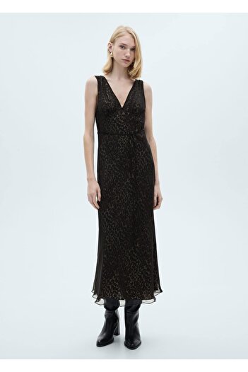 MANGO Woman Leopard Print V-Neck Dress