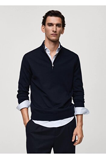 MANGO Man 100% Merino Wool Perkins Collar Zipper Sweater