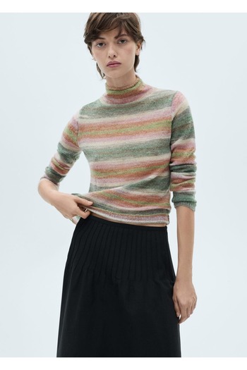 MANGO Woman Pulover cu dungi cu guler stand