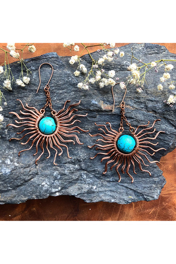 MODA Turquoise Dress - Copper Wire Wrap Earrings