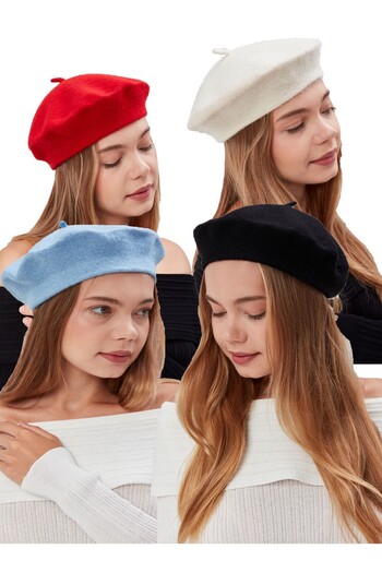 derikem 4 Pcs Women's Artist Painter Hat Classic French Beret Fashion Artist Hat Felt French Hat