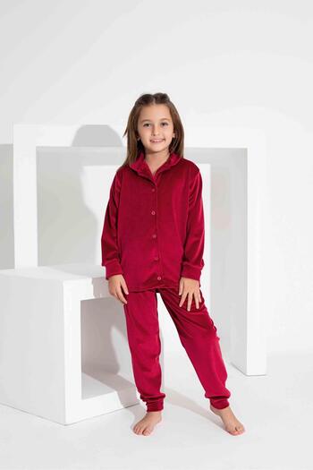 RAPAPA Girls' Front Button Long Sleeve French Velvet Fabric Pajamas Set 2814Bb