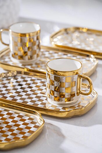 ACAR Skye 6 Kişilik Gold Kahve Fincanı Takımı - 90 ml