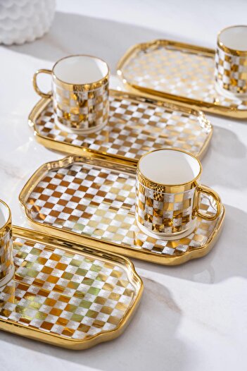 ACAR Skye 6 Kişilik Gold Kahve Fincanı Takımı - 90 ml