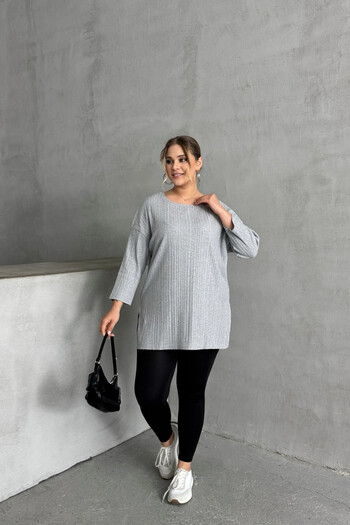 Stil Diva Plus Size Crew Neck Half Sleeve Slit Ribbed Slim Blouse 173712
