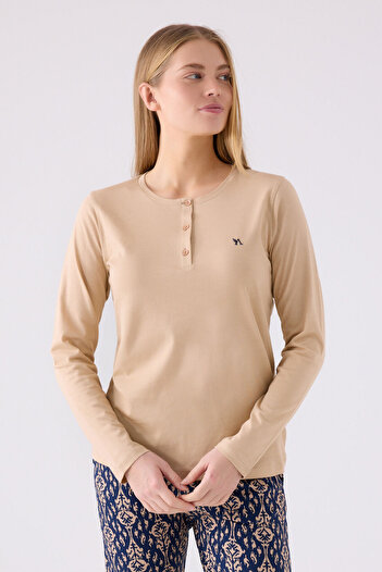 Arnetta Women's Cream Long Sleeve Pajama Set