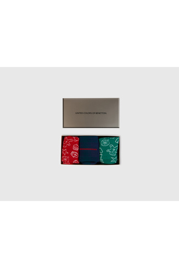 United Colors of Benetton Men's Red Mix Cotton Blended Patterned 3-Piece Knitted Socks