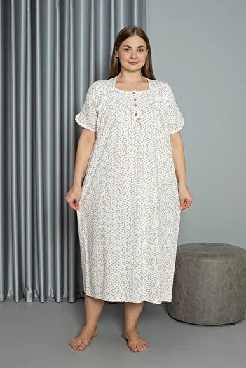 SEBOTEKS 100% Cotton Combed Cotton Short Sleeve Plus Size Mother's Nightgown 133