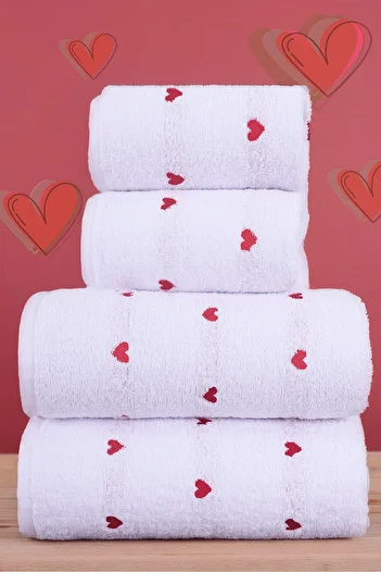My Catherine 4-Piece Bath Towel Set Heart - Heart Patterned Bathroom Set