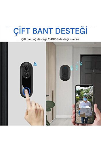 UralTeknik W5 Kapı Zili kamera Hd Görüntülü Kablosuz 2 Yönlü Konuşma Akıllı Wifi Interkom Ev ofis otel