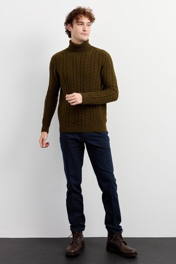 Desen Triko Men's Turtleneck Braided Wool Sweater Light Green