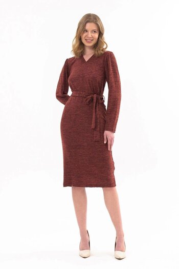 Apsen Collection Apsen Kadın-V Yaka Bağlama Detaylı midi Boy triko Elbise 4452-110