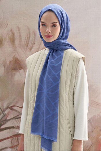 carell Vence Double Sided Silk Shawl - Geometric Pattern, Indigo