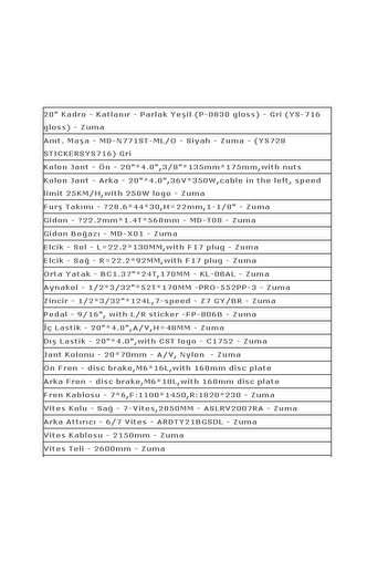 Kron ELEKTRONE ZUMA 20 ELEKTİRİKLİ KATLANIR BİSİKLET KOLON JANT MEKANİK DİSK FREN