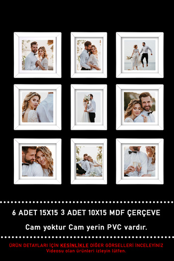 yhfoto 9 Pieces Frame White - Multiple MDF Frames - 6 Pieces 15x15 - 3 Pieces 10x15 Photo Frame
