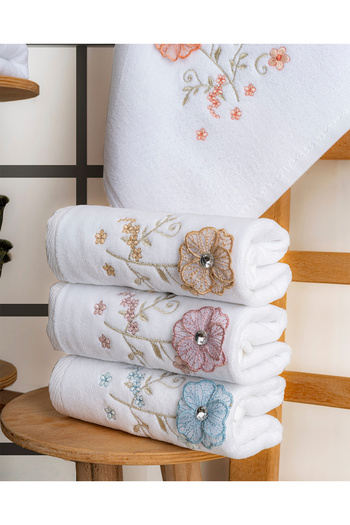 Hazangülü Buldan Üretim Dowry Embroidered Lina Velvet 6-Piece Hand/Face Towel I 50X90