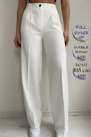 KaSheHa White Single Pleated Spring Double Fabric Palazzo Pants 103 cm