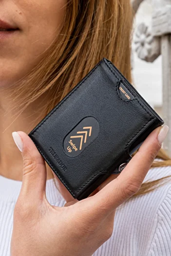 Trusador Valencia Black with Coin Pocket Unisex Genuine Leather Rfid Protection Men Women Mini Wallet